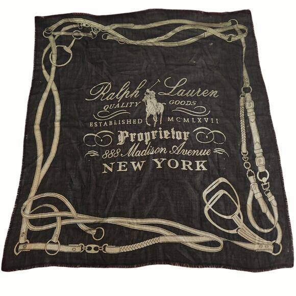 RALPH LAUREN PURPLE LABEL cashmere wool signature scarf wrap shawl black gold - Picture 1 of 12